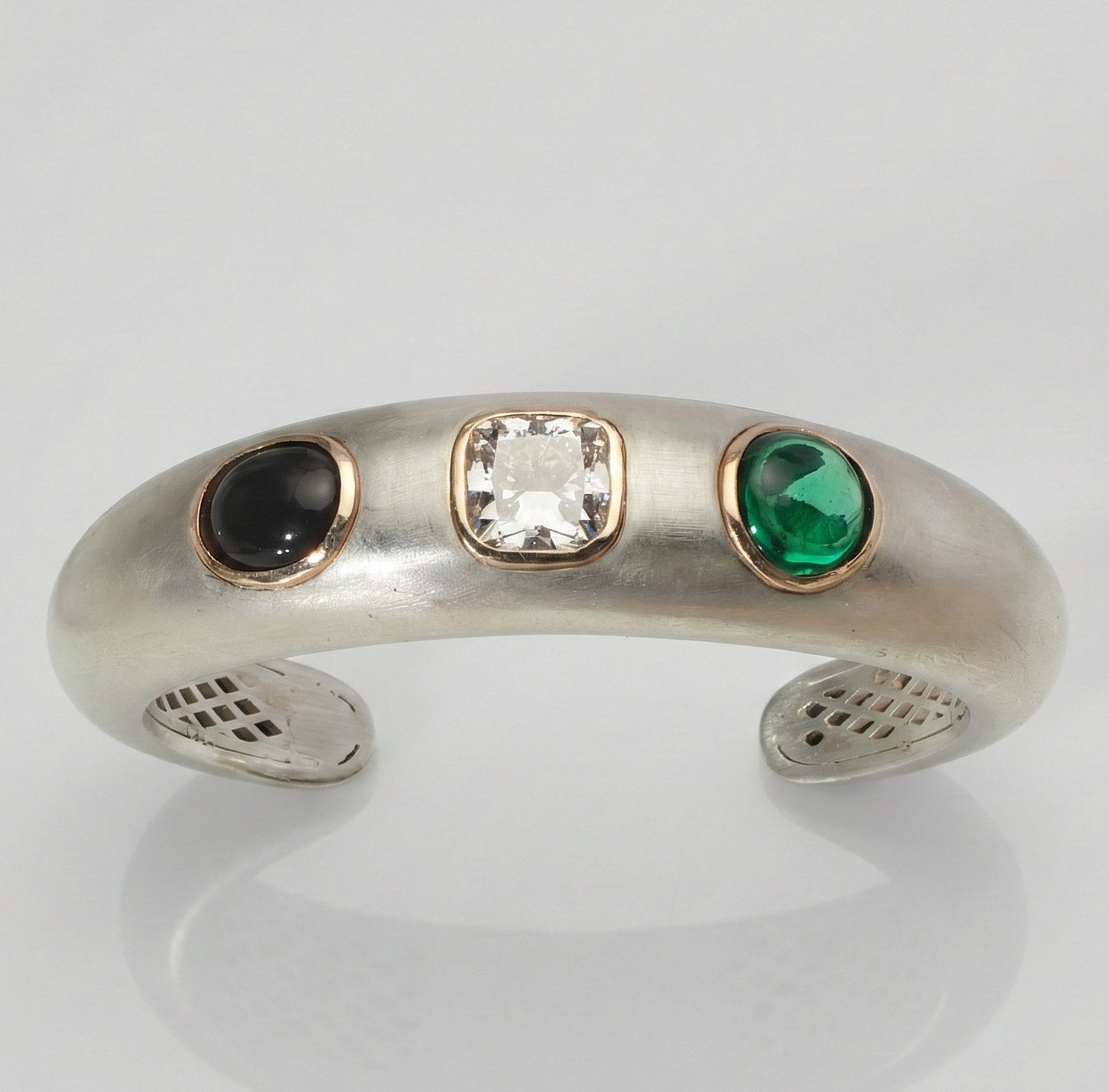The "Romani" Diamond, Onyx and Emerald Cuff in Collaboration with LMC Fine Jewelry