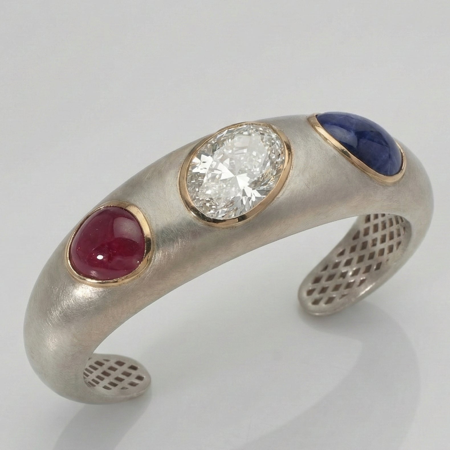 The "Romani" Diamond, Sodalite and Ruby Cuff in Collaboration with LMC Fine Jewelry