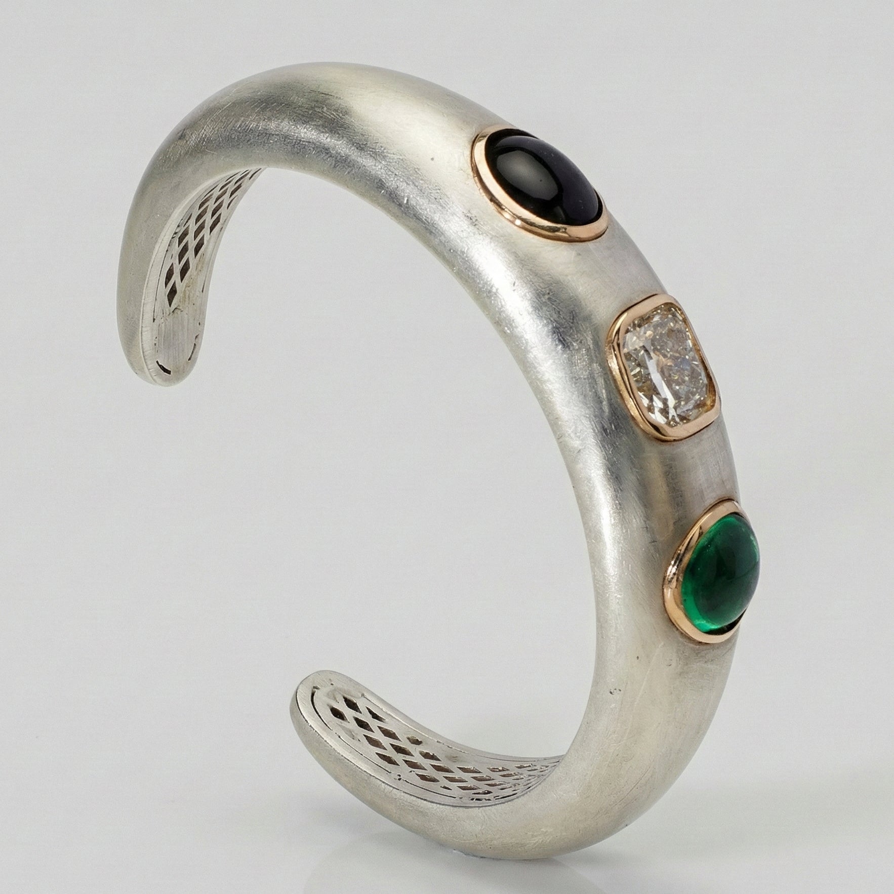 The "Romani" Diamond, Onyx and Emerald Cuff in Collaboration with LMC Fine Jewelry